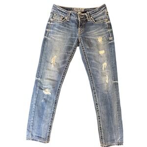 Miss Me Buckle Exclusive Skinny Jeans 26 Distressed Y2K Embroidered Pockets